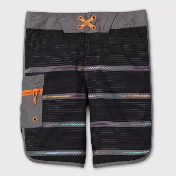 ART CLASS youth charcoal gray & rainbow stripe dolphin hem board shorts 16 Husky - Picture 1 of 7